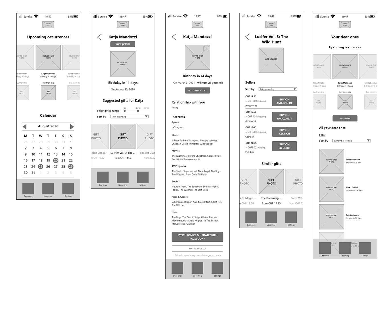 doraky-screens-wireframes