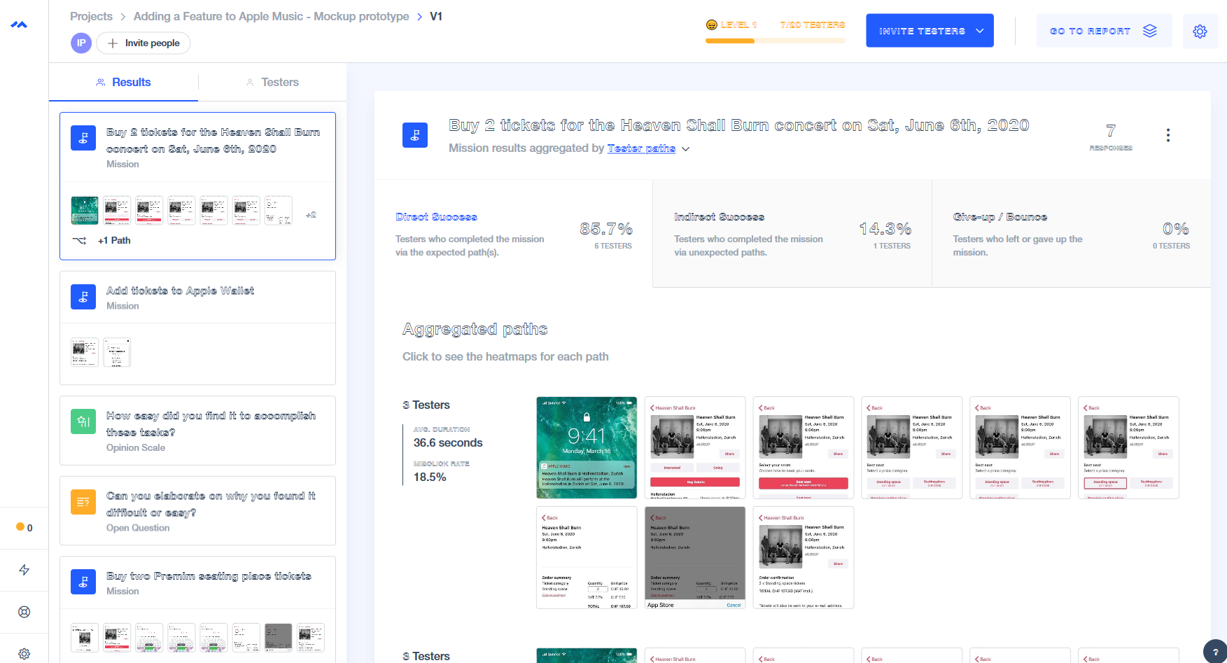 Usability Test created with Maze