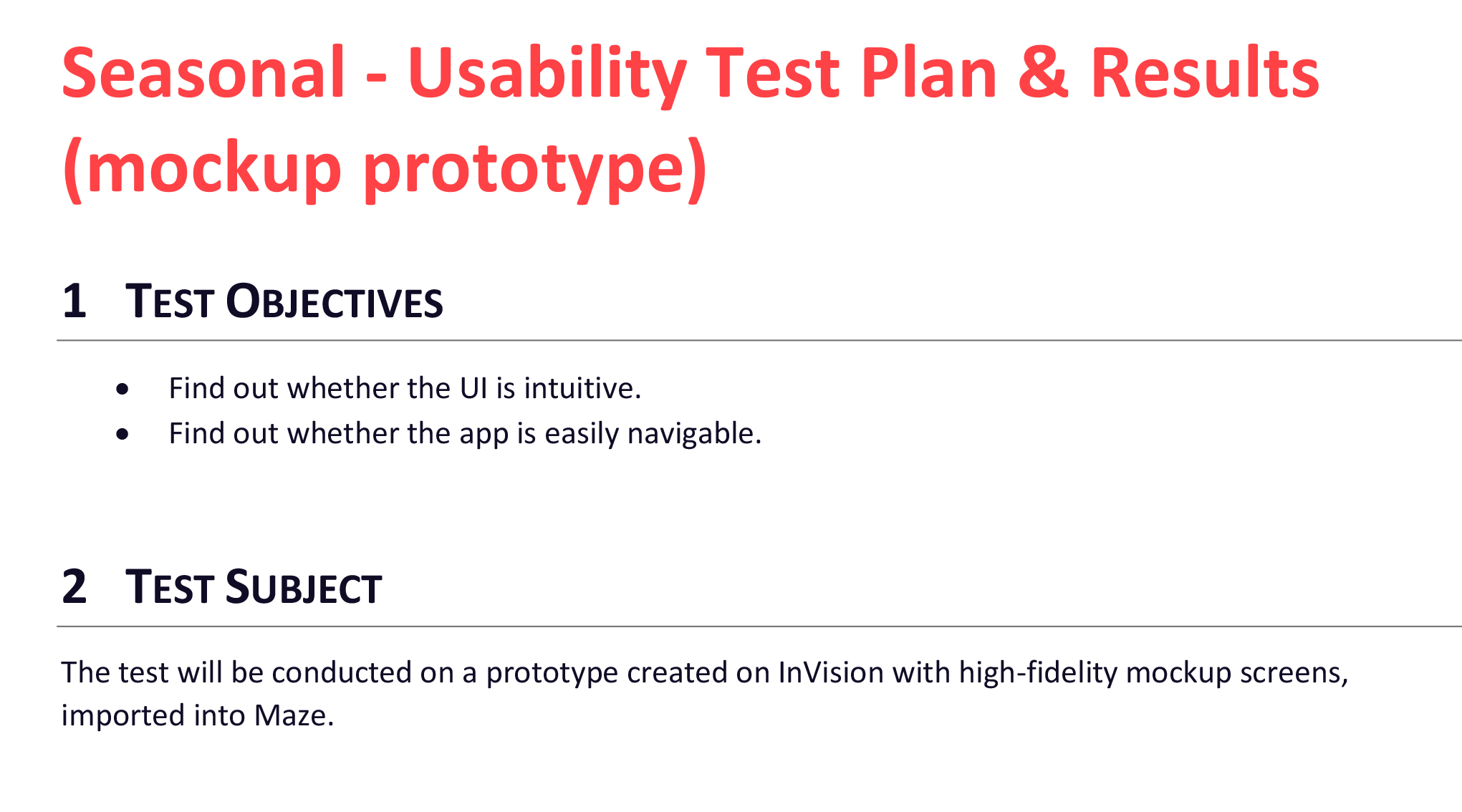 Seasonal - Usability Test Results